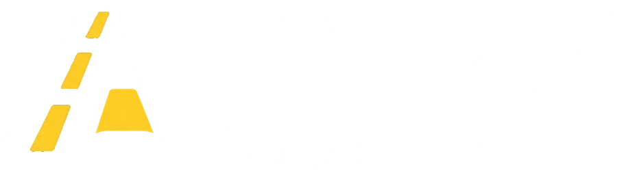 Logo von Taxi Angi: ein A in Form einer Straße mit gelber Mittellinie, daneben der Schriftzug Angi Taxi.